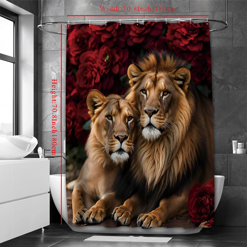Valentine's Day Flower Animal Lion Rose Bathing Curtain