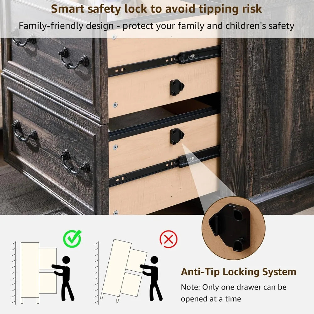 30" Farmhouse Nightstand Set of 2 w/Wooden Tabletop