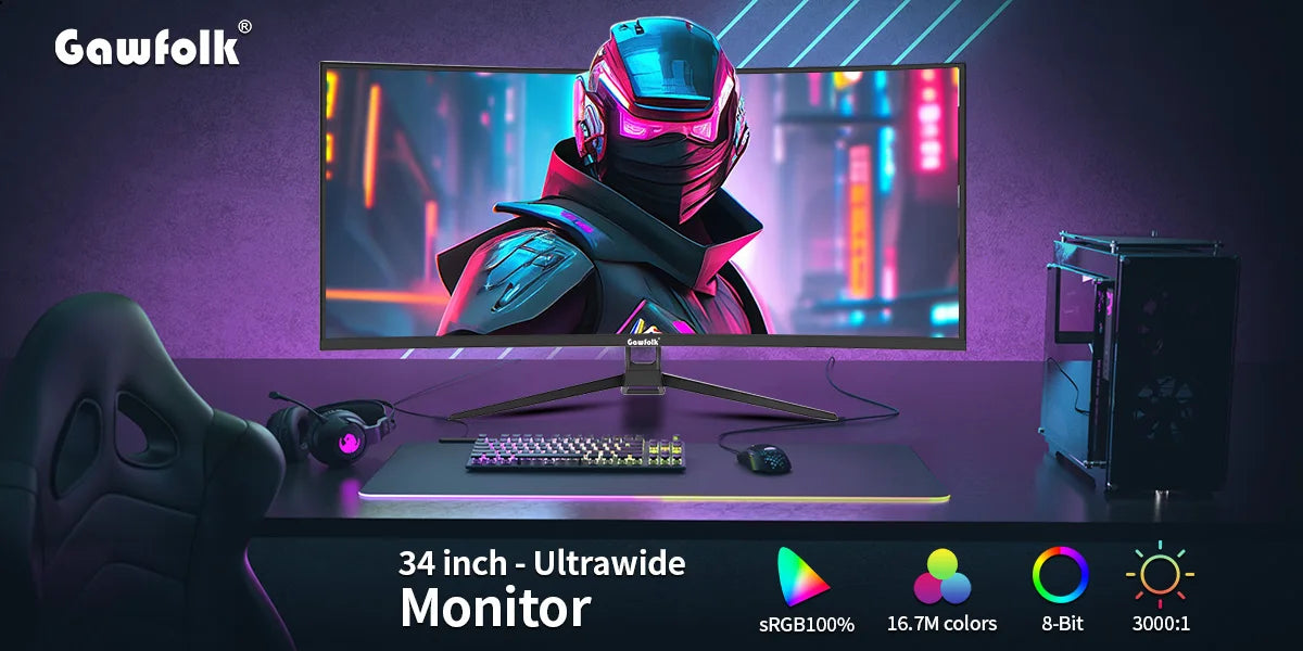 34 Inch Ultrawide Curved Gaming Monitor, 1500R PC Screen 165hz UWQHD 4K, Curved Computer Screen with Free Sync