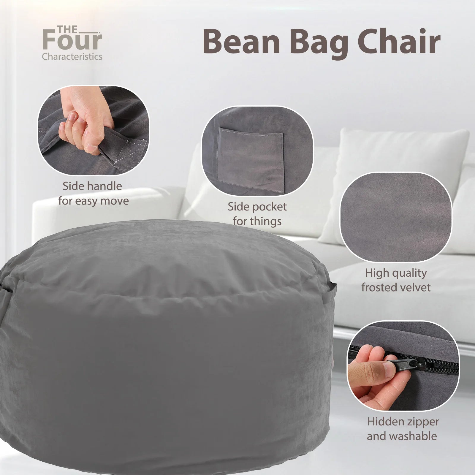Oversized 3/4FT Bean Bag Chair for Gaming Reading