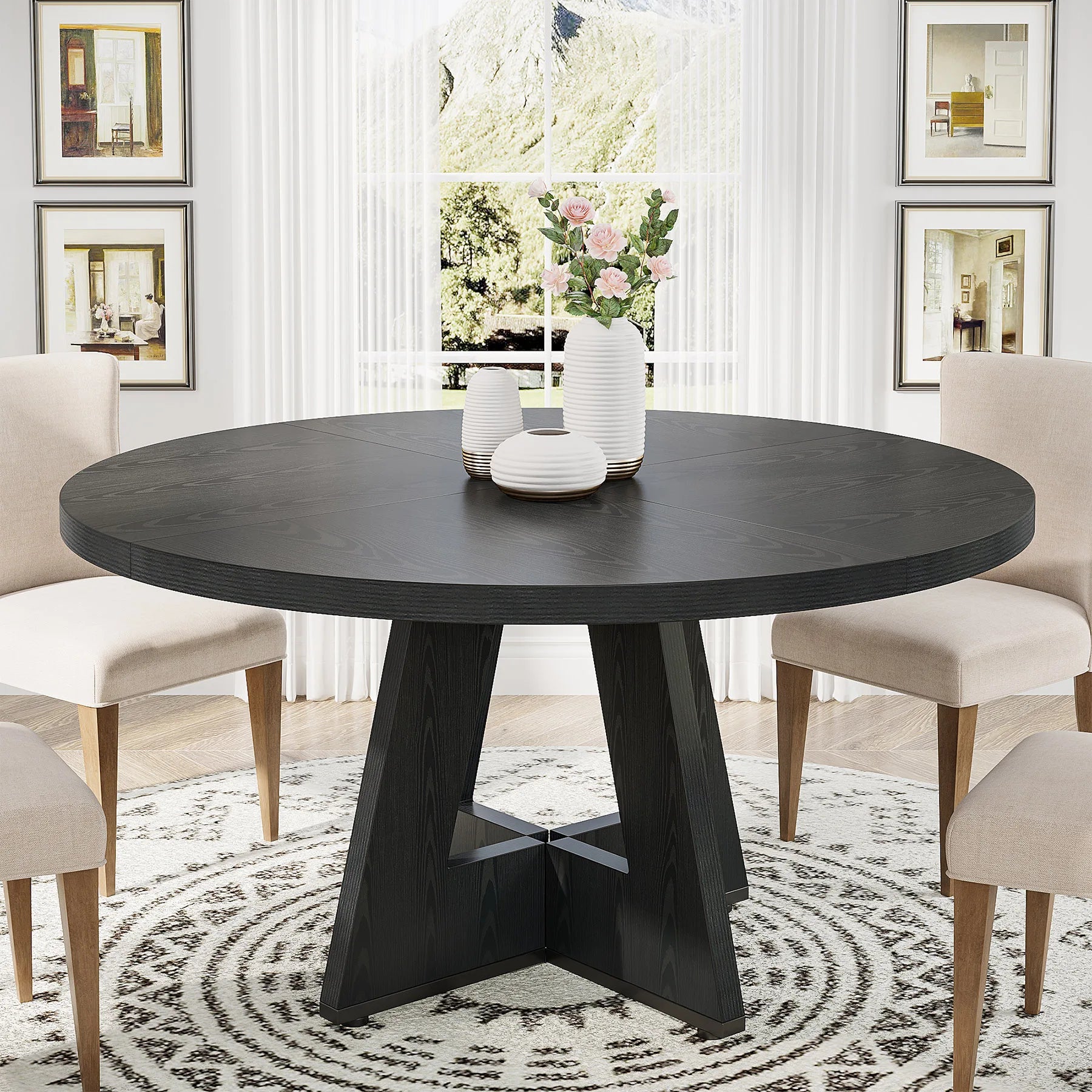 Tribesigns Round Dining Table for 4, 47 Inch Farmhouse Kitchen Table