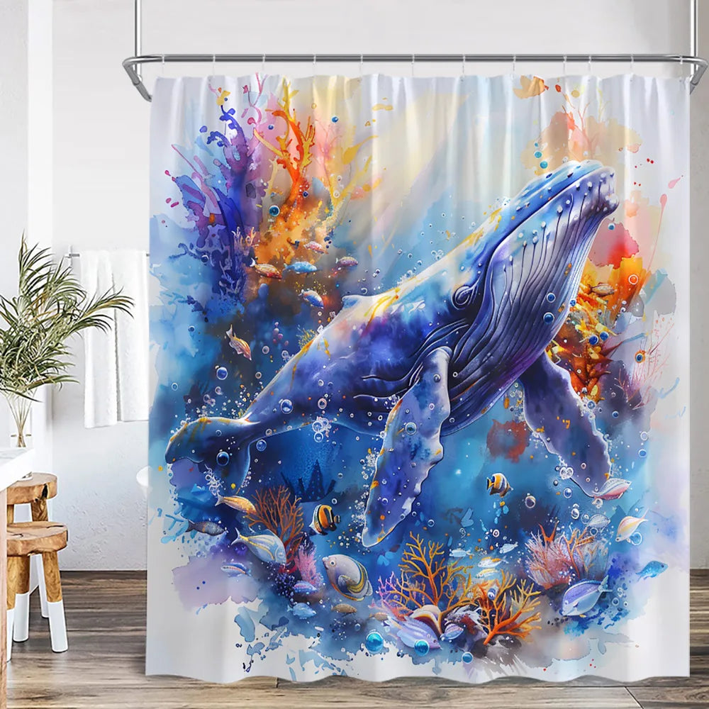 Marine Life Nature Bathroom Decor Sea Poltester Bath Curtain with Hook