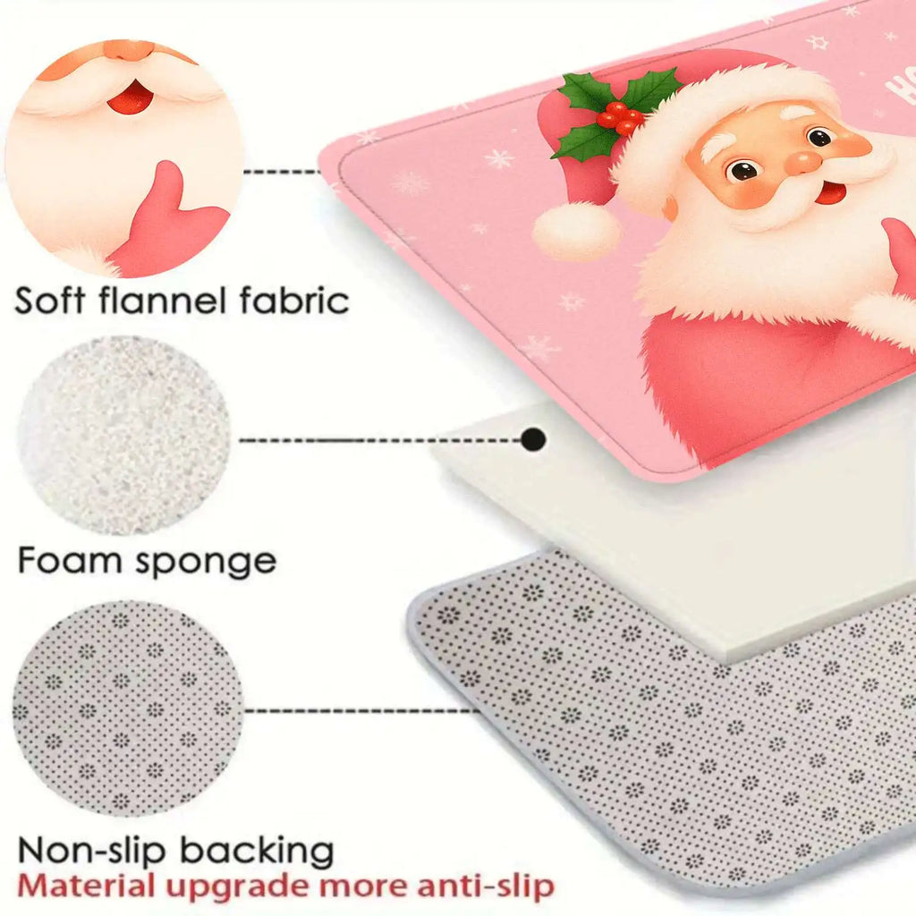 Pink Santa Claus Kitchen Mats 1/2/3pcs Christmas Rugs