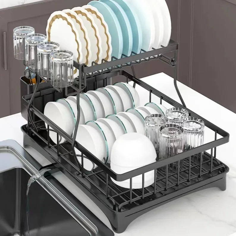 Large 2-tier dish drying rack for kitchen countertops,
