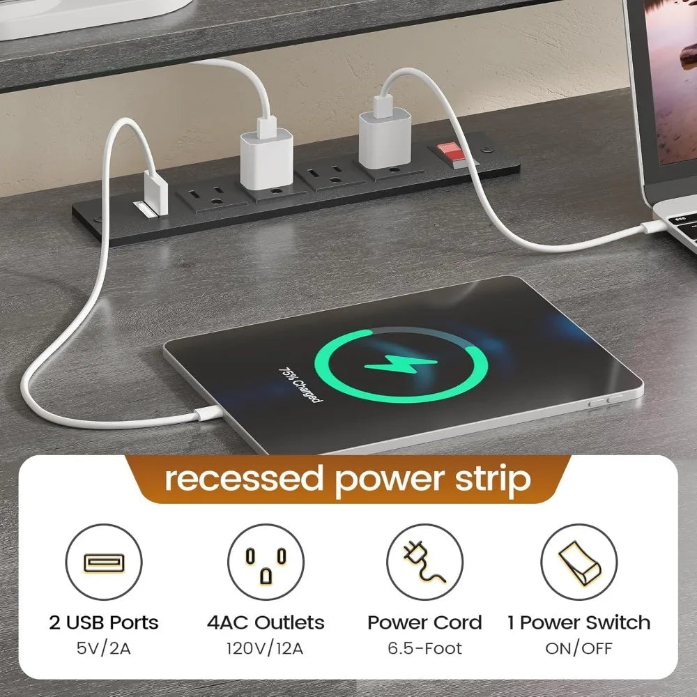 Home Office Desk with Wood File Drawer & Power Outlet,