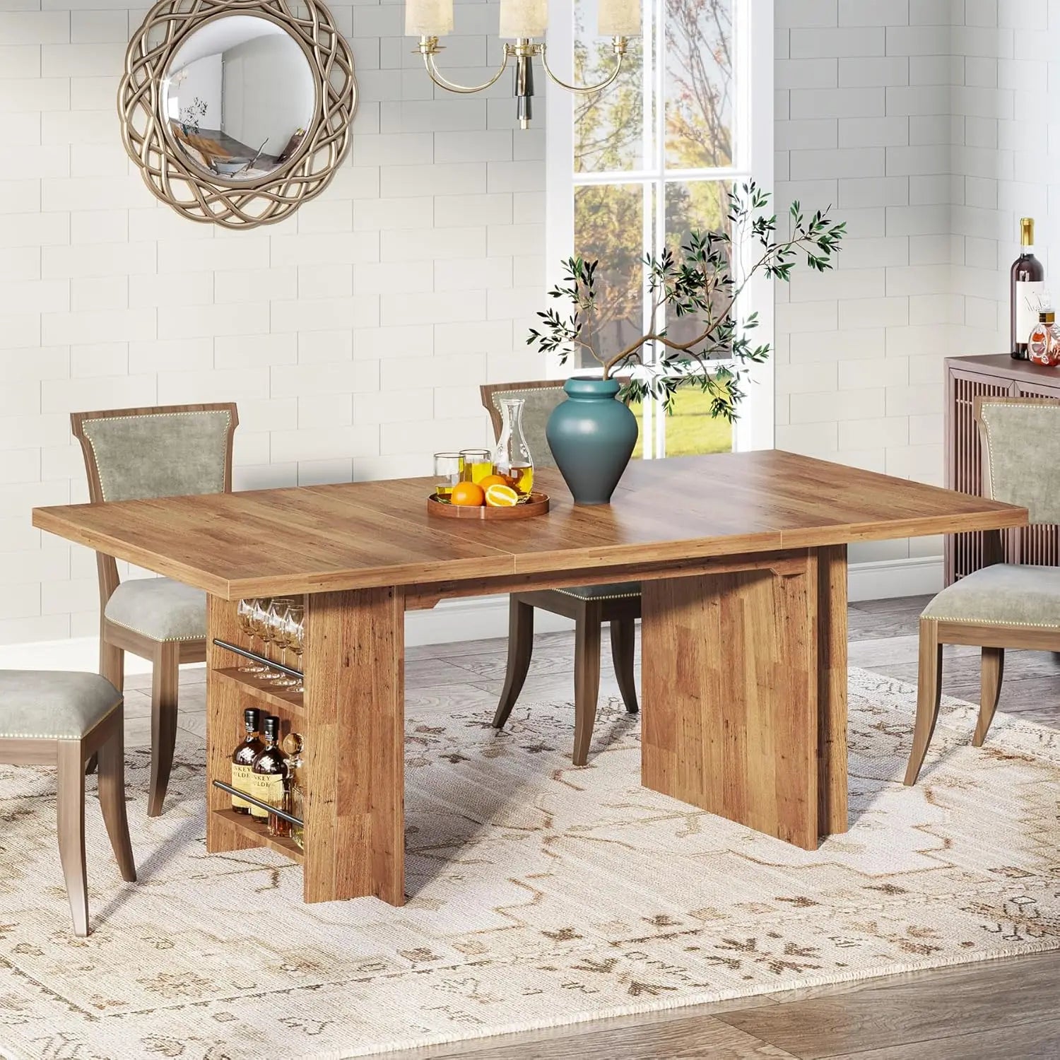 Farmhouse Dining Table for 6 to 8, 63-Inch Rectangular Kitchen Table