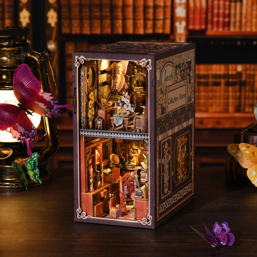 Wooden Puzzle Miniature House Kit For Bookshelf