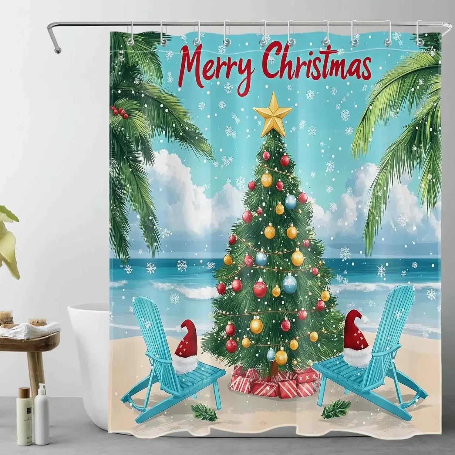 Winter Christmas Snowman Shower Curtains for Kids
