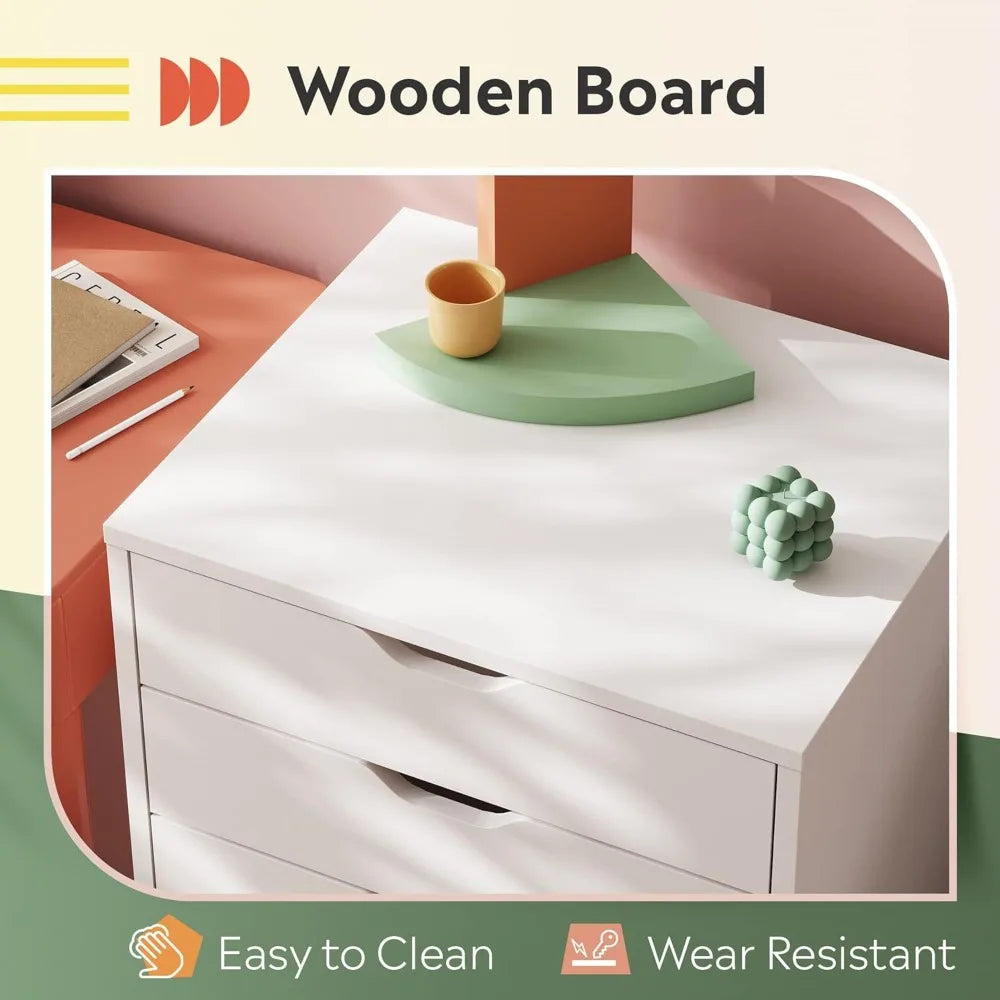 5-Drawer Chest, Wood Storage file Cabinet with Wheels, White