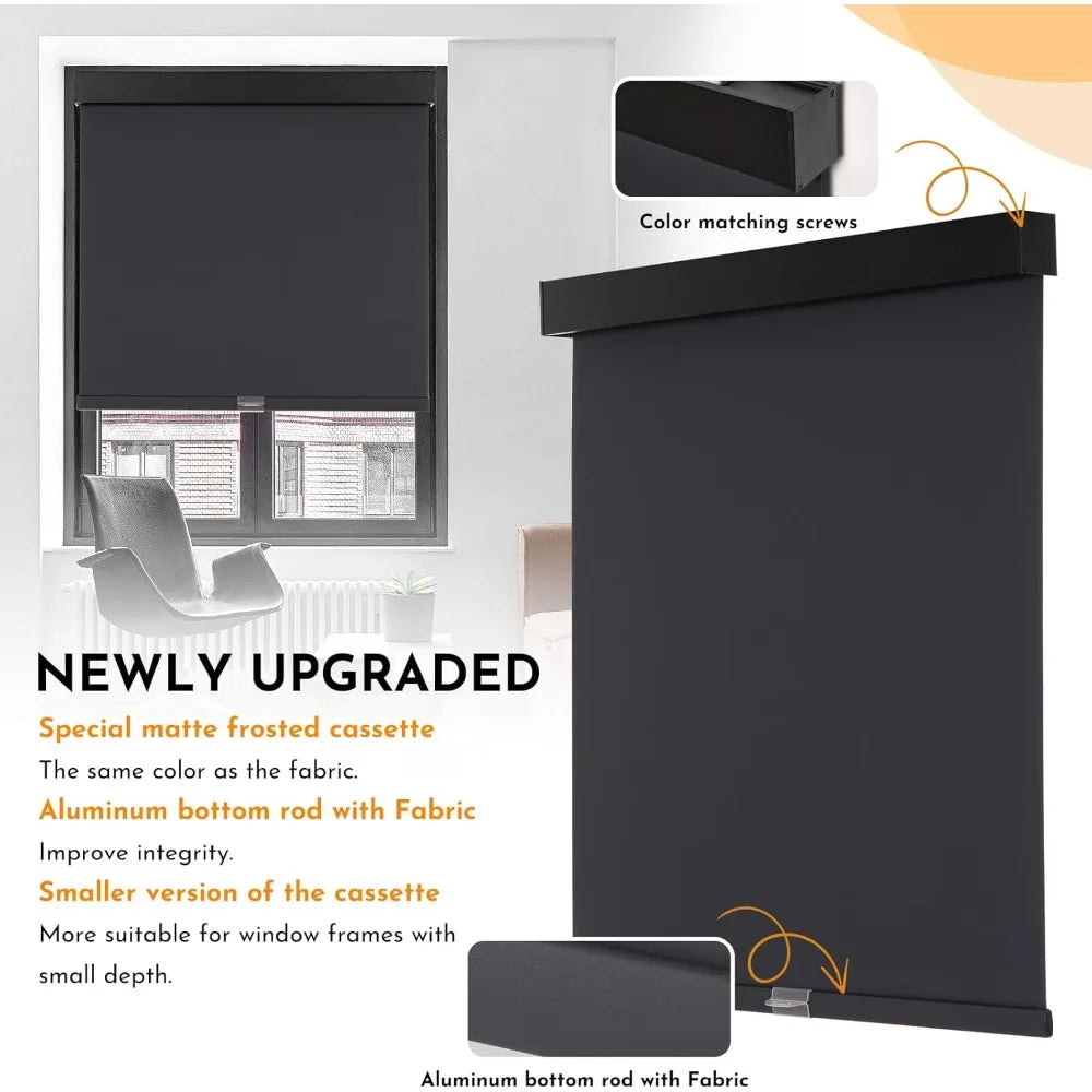 Cordless Insulated Thermal Roller Blinds with Valance for Indoor Windows