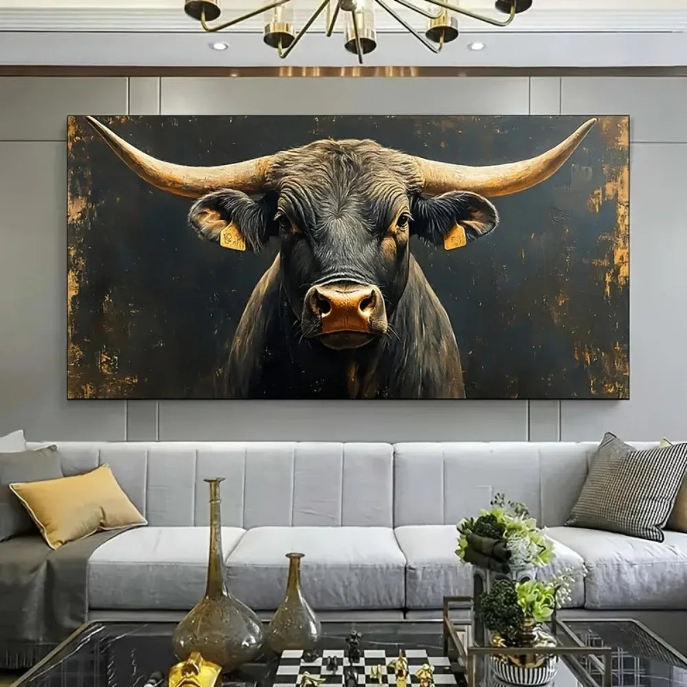 modern big Horn Black Bull canvas painting