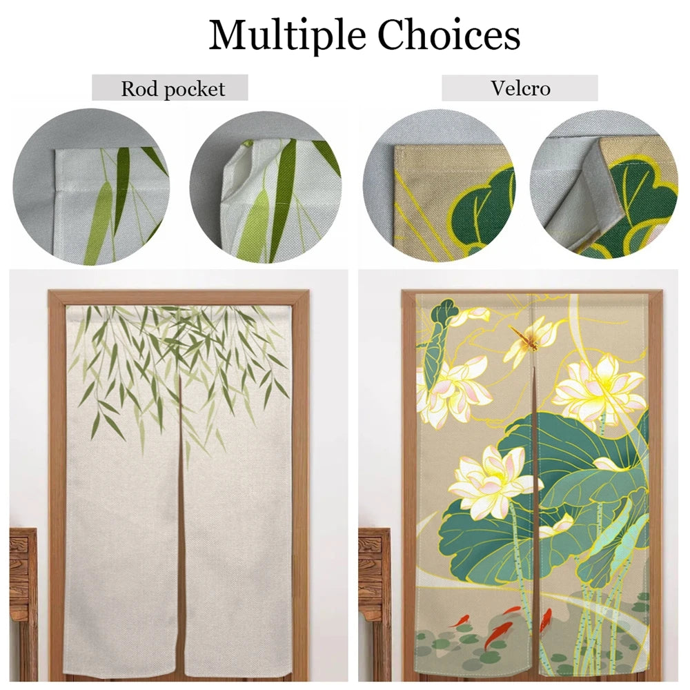 Japanese Linen Doorway Curtain Home Flower Bird