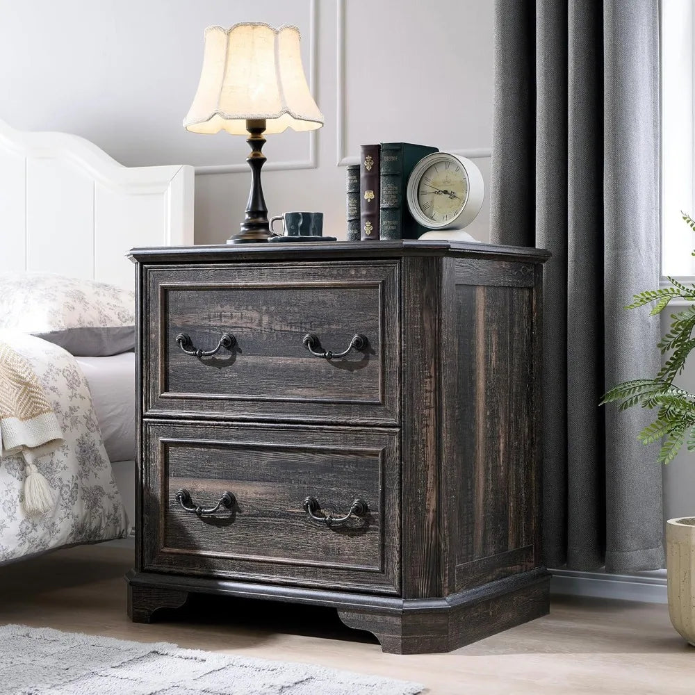 30" Farmhouse Nightstand Set of 2 w/Wooden Tabletop