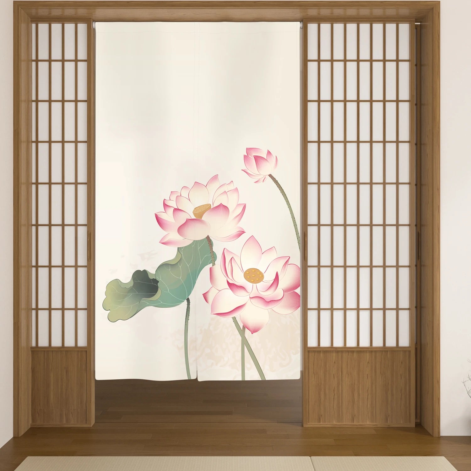 Japanese Linen Doorway Curtain Home Flower Bird