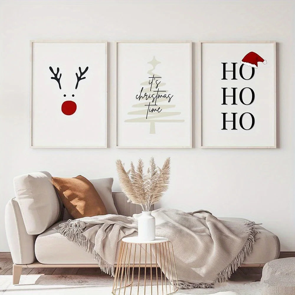 3pcs  Canvas Nordic Minimalism Funny Christmas Scandi Artwork