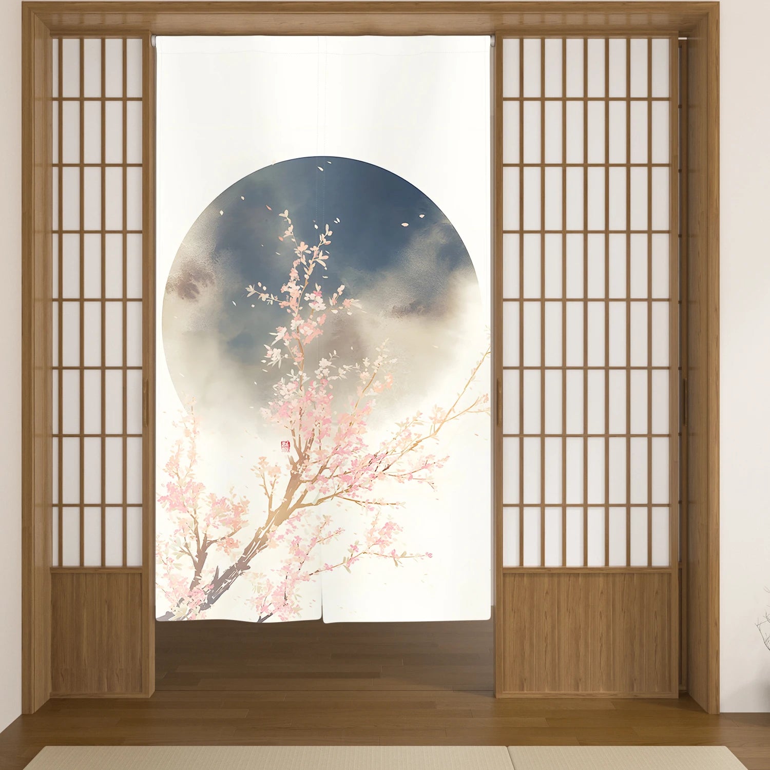 Japanese Linen Doorway Curtain Home Flower Bird