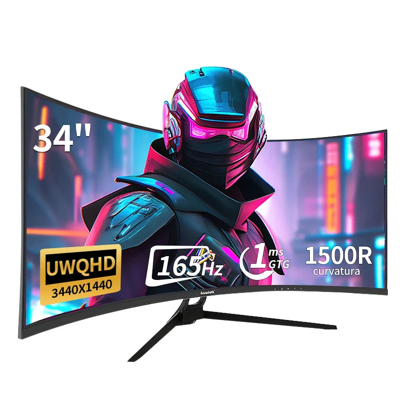 34 Inch Ultrawide Curved Gaming Monitor, 1500R PC Screen 165hz UWQHD 4K, Curved Computer Screen with Free Sync