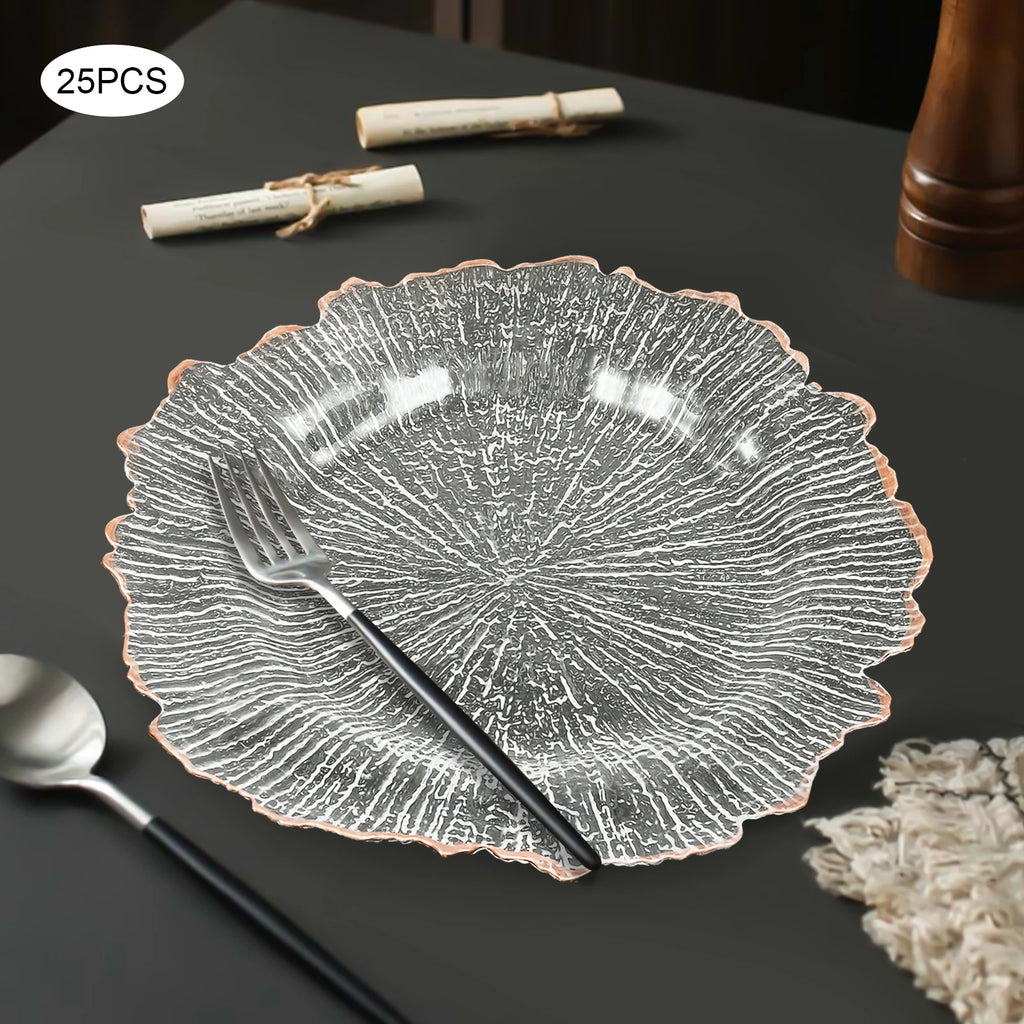 Clear Charger Plates 25 Pieces Rose Gold Flower Shape