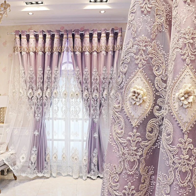 1PC Curtains,Luxury vintage-style embroidered curtains