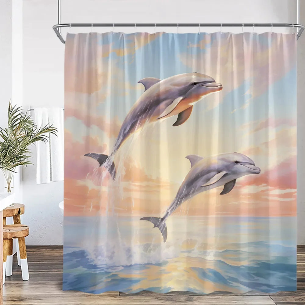 Marine Life Nature Bathroom Decor Sea Poltester Bath Curtain with Hook