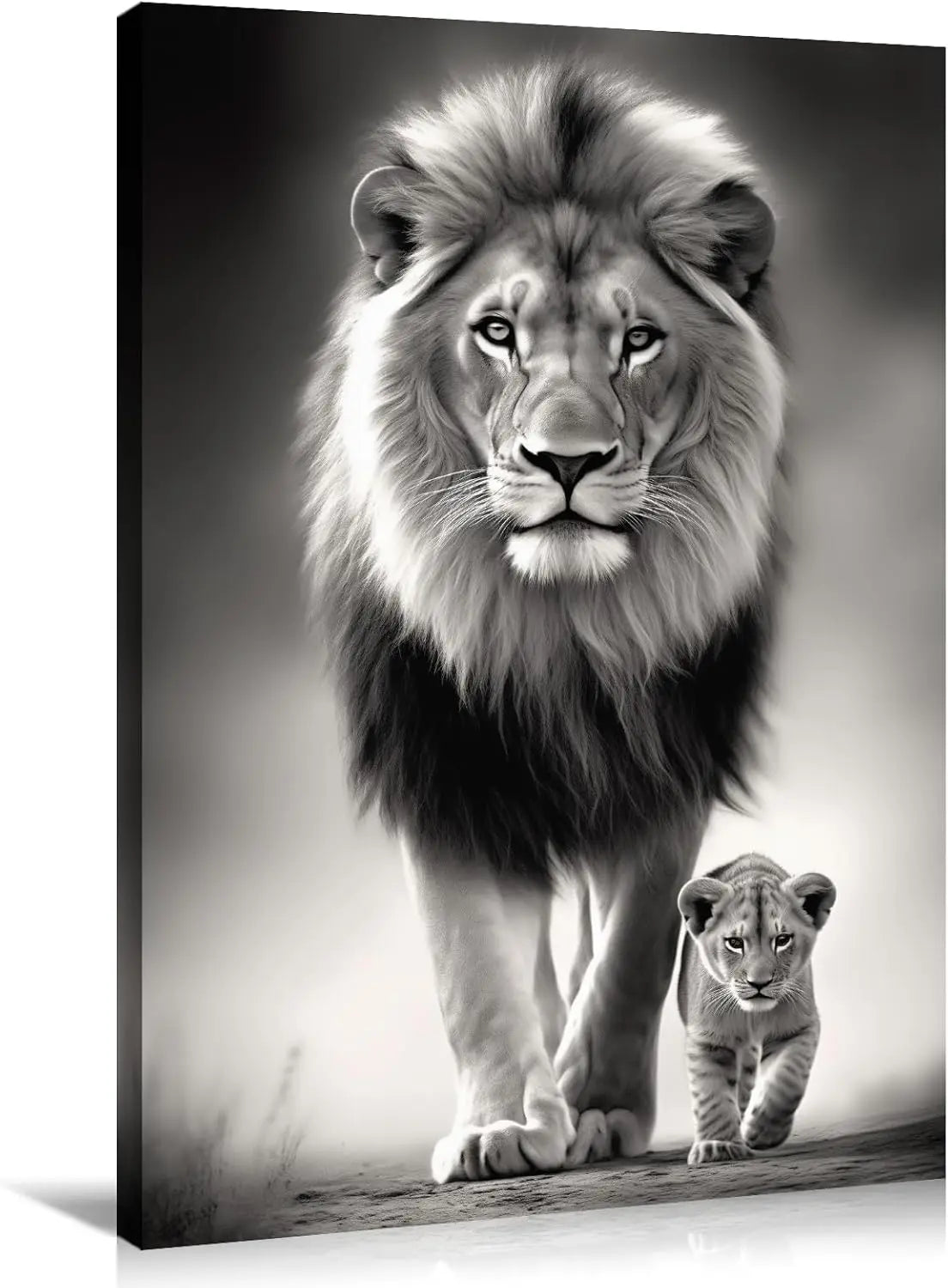 Large Lion Canvas Wall Art  Lion & Lioness with Red Rose Flower Picture