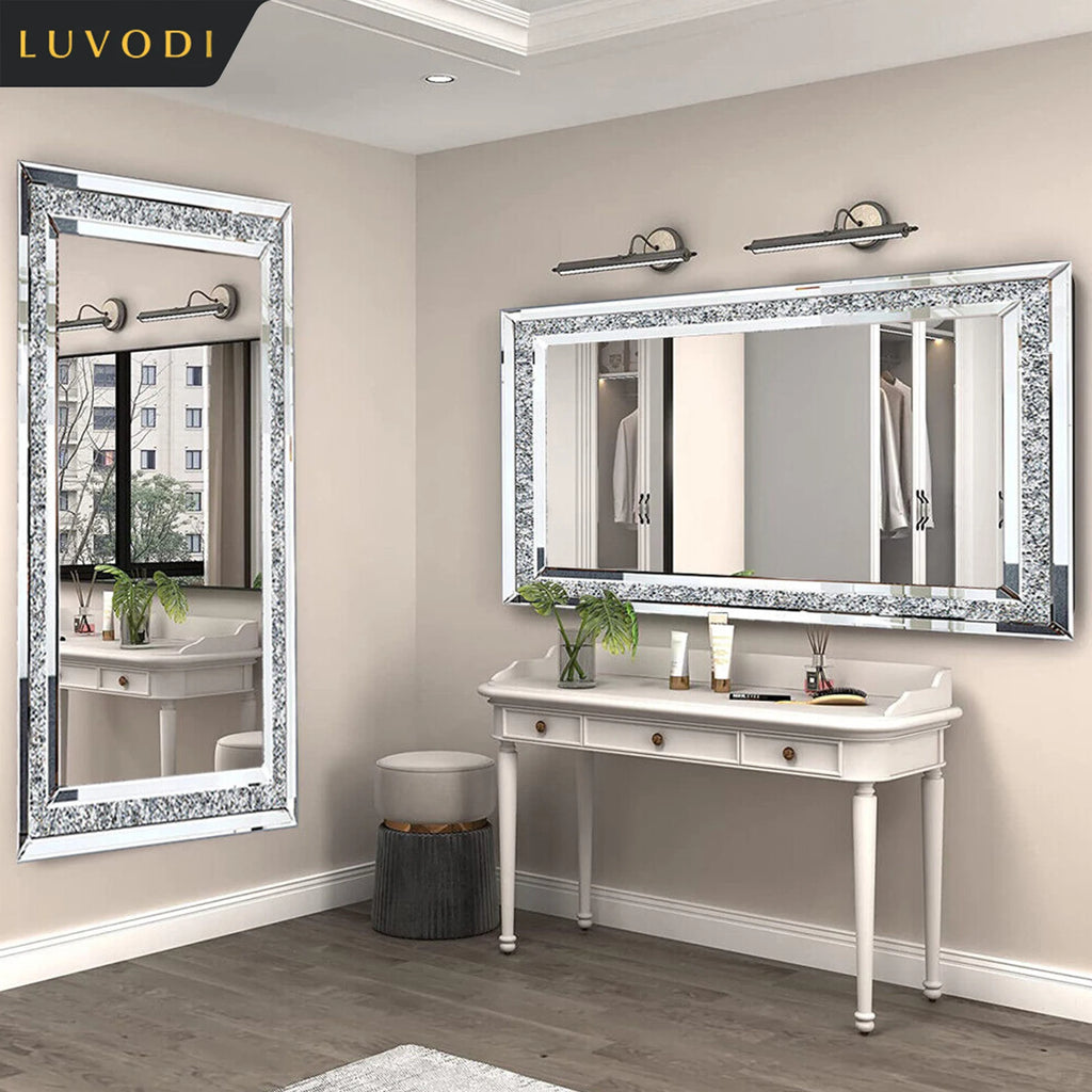 Large Silver Diamond Frameless Vanity Mirrors Wall Mounted