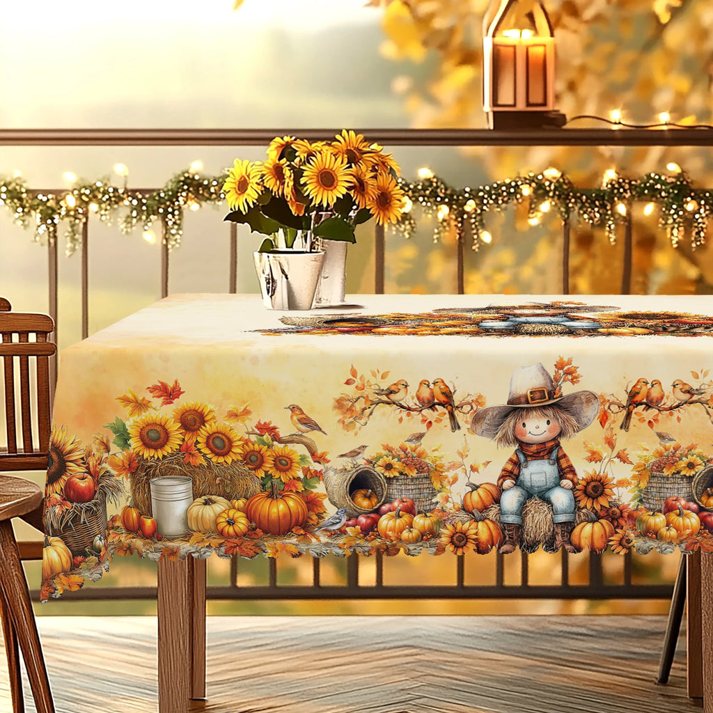 Gnizama Fall decoration autumn thanksgiving polyester rectangular round tablecloth with pumpkin, scarecrow, pattern design,