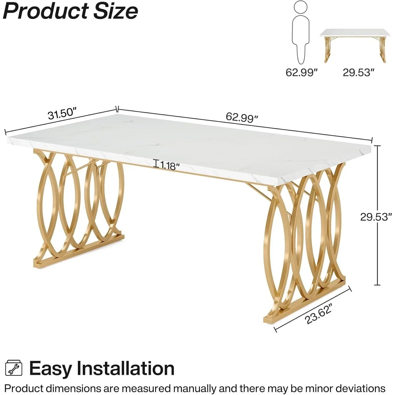 Modern Dining Table, 63" Large Kitchen Table