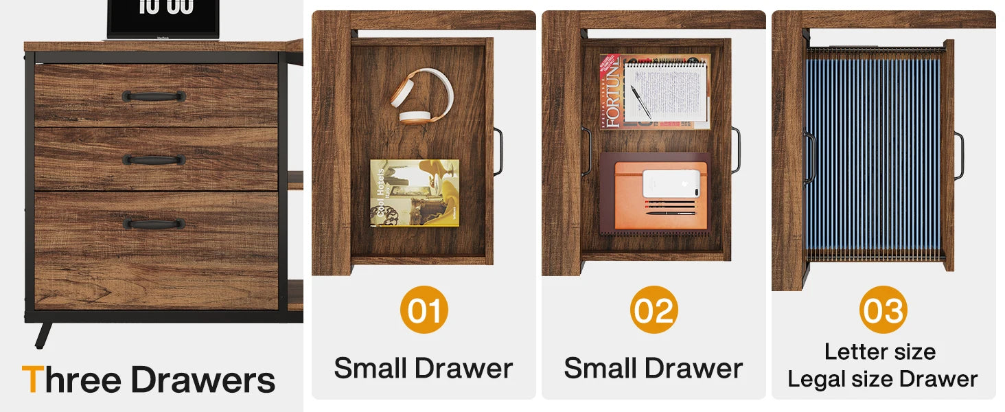 L-Shaped Computer Desk with 3 Drawers