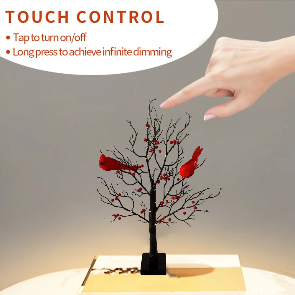 Mini Tree Light Lighted Tree with Red Bird & Berries
