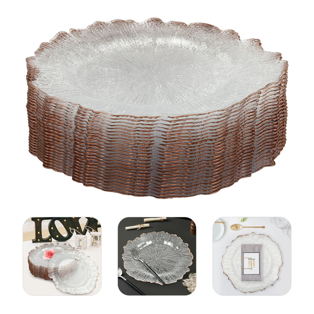 Clear Charger Plates 25 Pieces Rose Gold Flower Shape