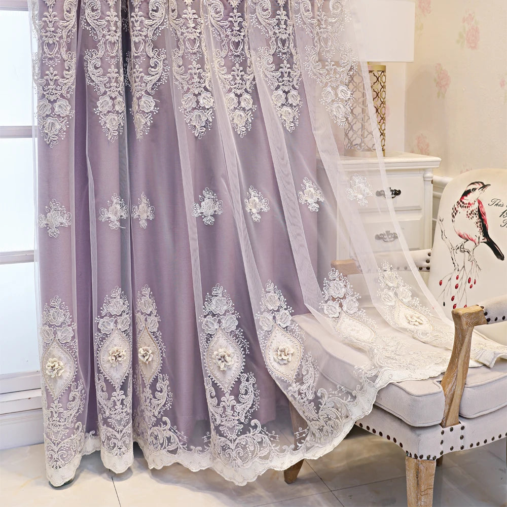 1PC Curtains,Luxury vintage-style embroidered curtains
