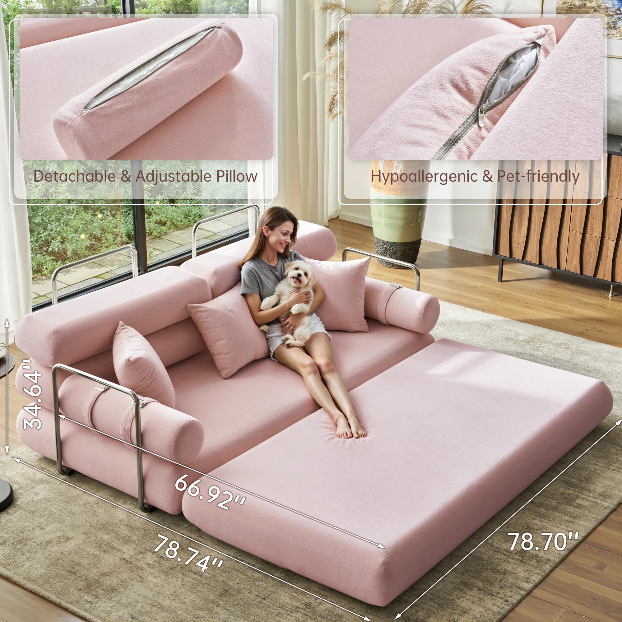 Convertible Sleeper Sofa - 35'' High-Back Floor Couch Bed