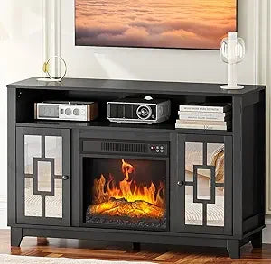 Fireplace TV Stand with Sliding Mirrored Door for TVs up to 70"