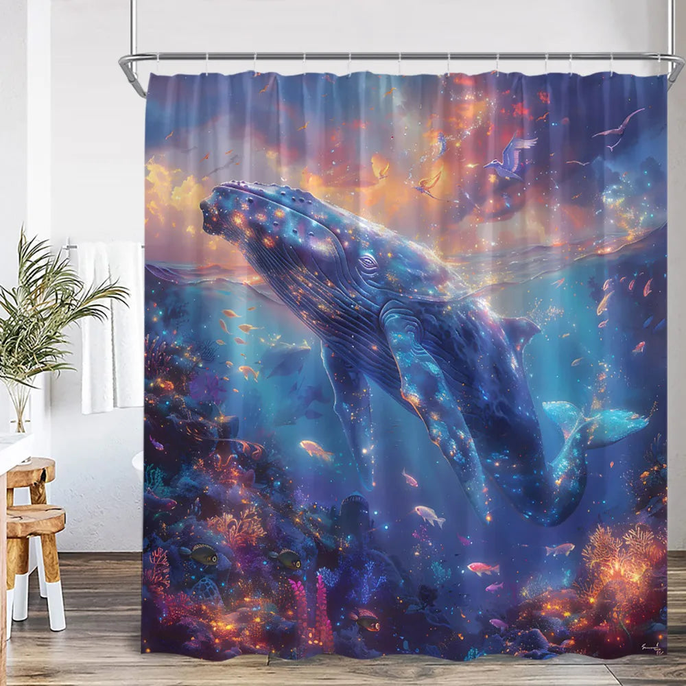 Marine Life Nature Bathroom Decor Sea Poltester Bath Curtain with Hook