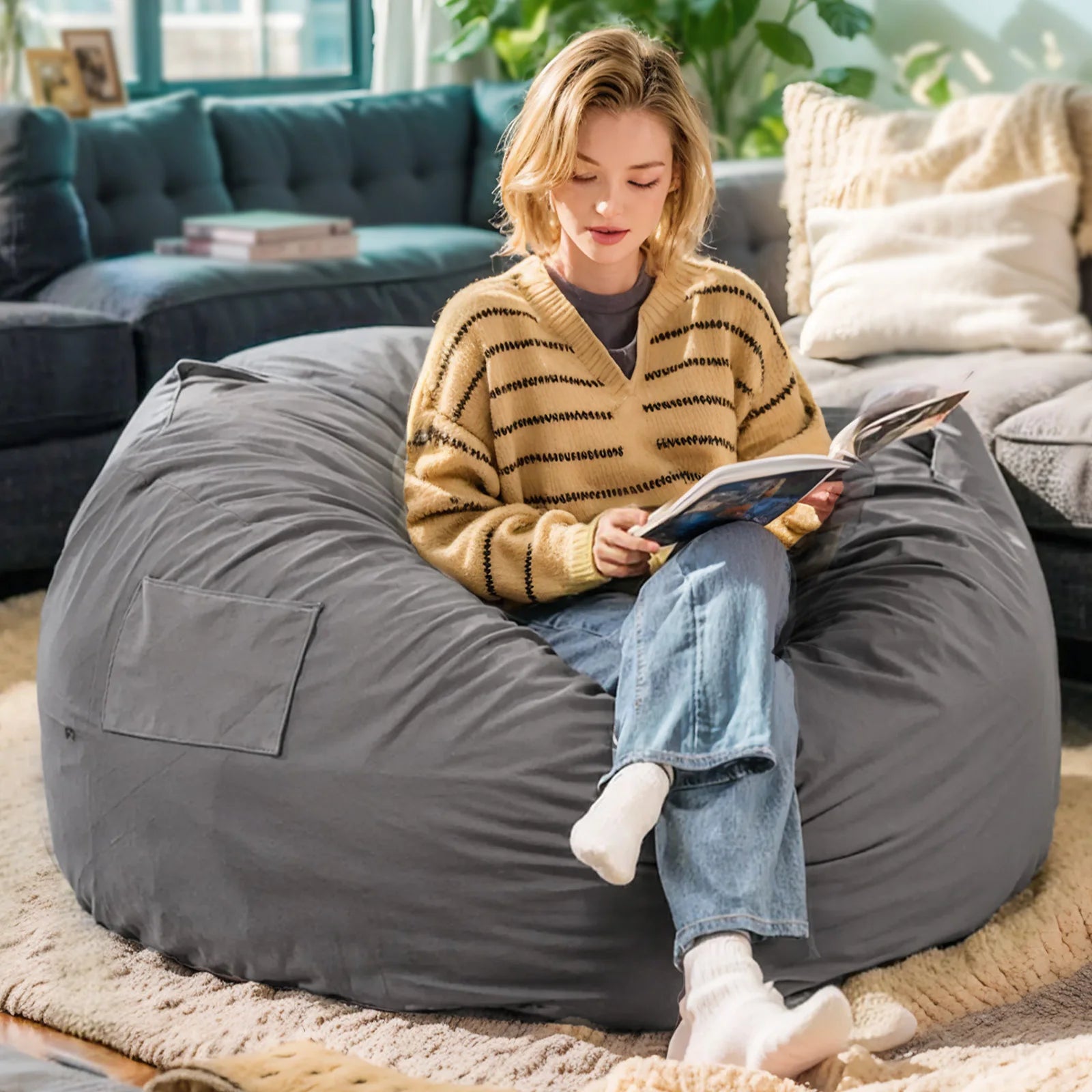 Oversized 3/4FT Bean Bag Chair for Gaming Reading
