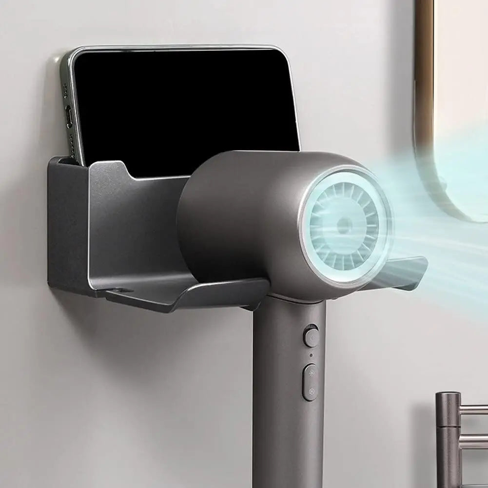 Wall Mounted Hair Dryer Holder Multi-Functional Bathroom Storage Rack,