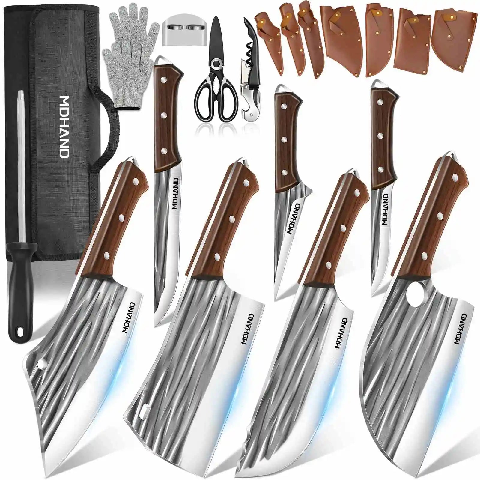 KEPEAK 14pcs Butcher Chef Knife Set with Roll Bag