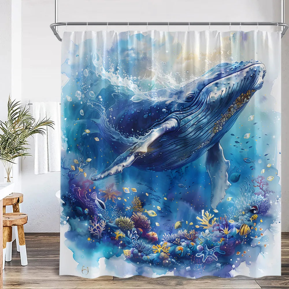 Marine Life Nature Bathroom Decor Sea Poltester Bath Curtain with Hook