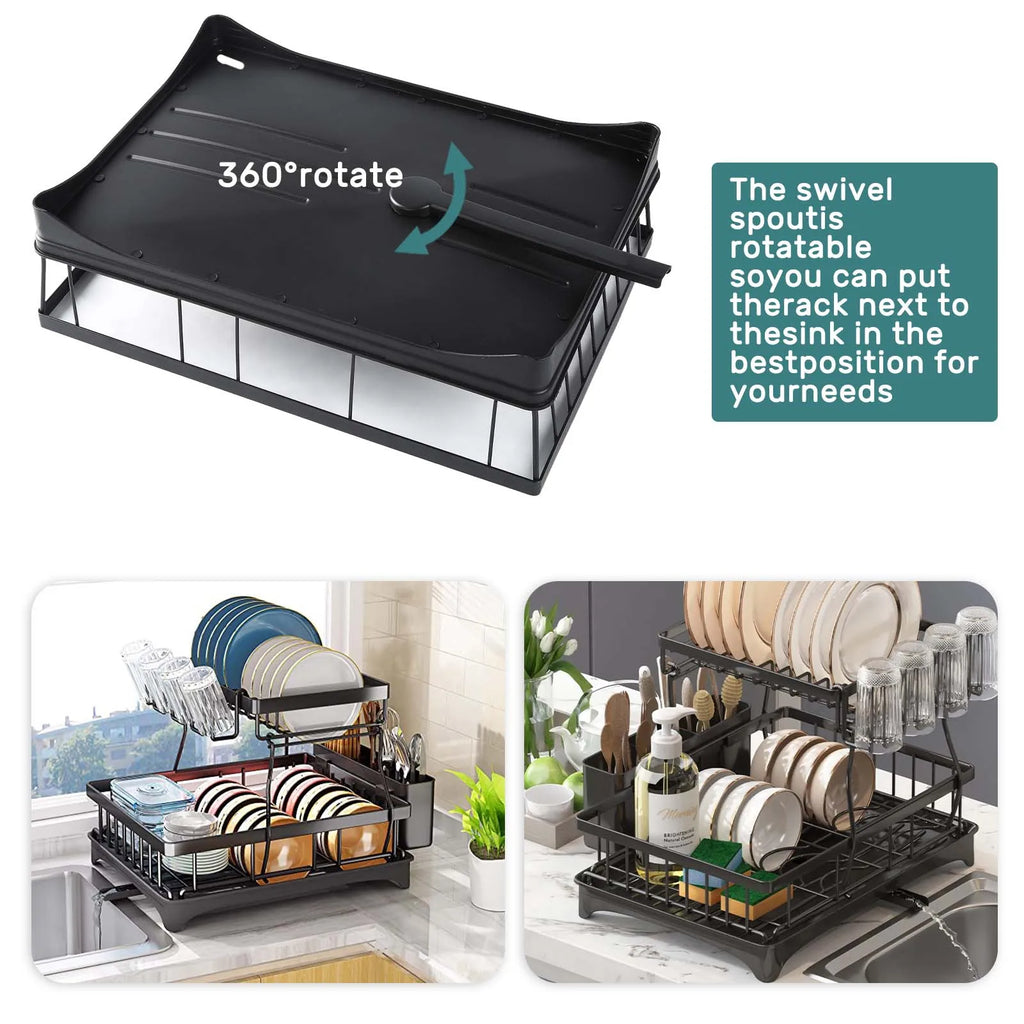 Large 2-tier dish drying rack for kitchen countertops,