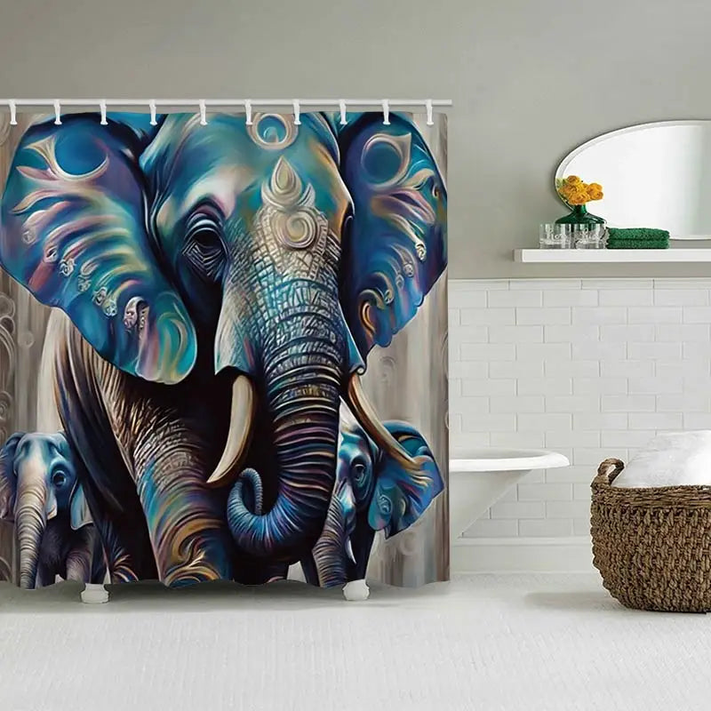 3D Elephant Bathing Curtain  Bathroom Letters Shower Curtain Waterproof