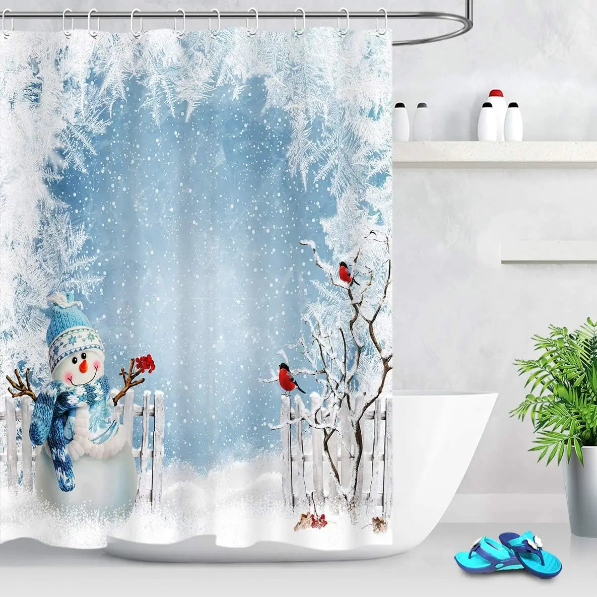 Winter Christmas Snowman Shower Curtains for Kids