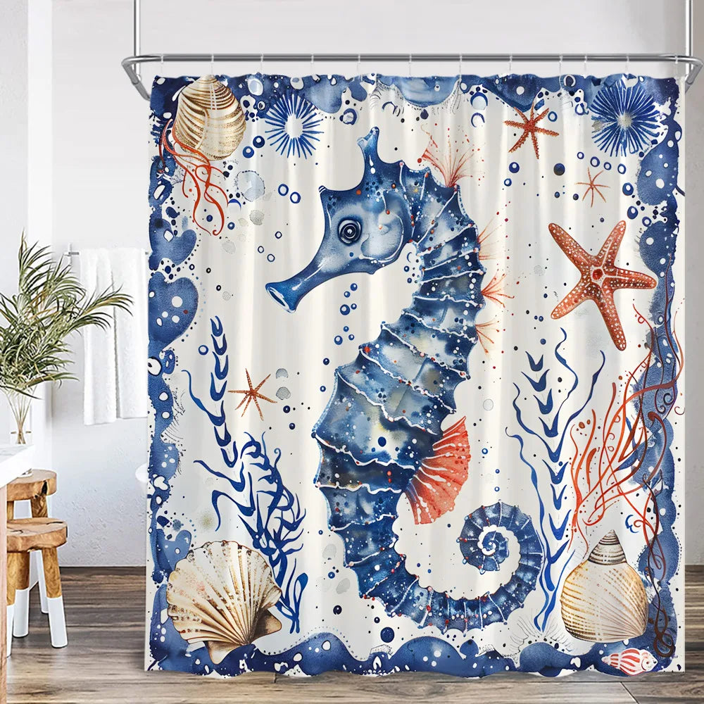 Marine Life Nature Bathroom Decor Sea Poltester Bath Curtain with Hook
