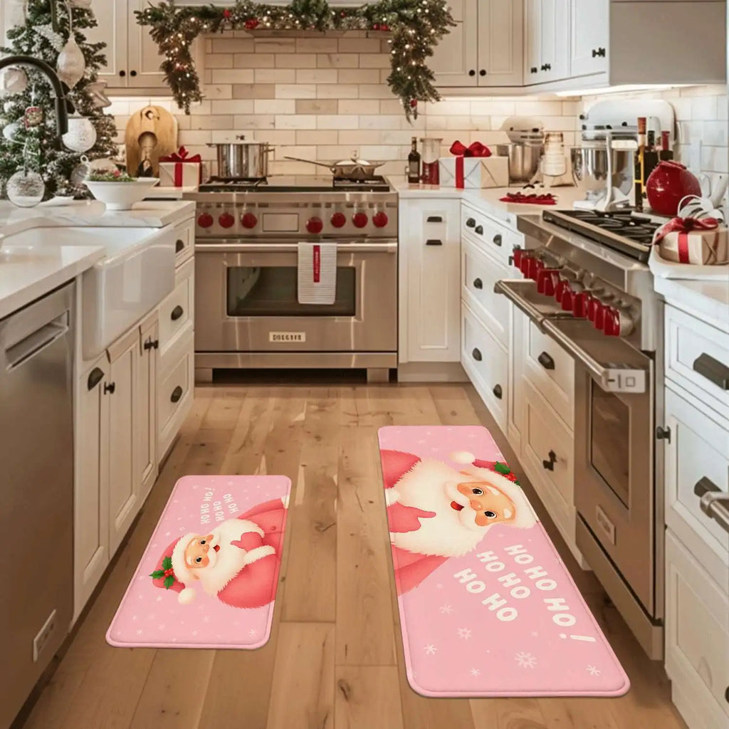 Pink Santa Claus Kitchen Mats 1/2/3pcs Christmas Rugs